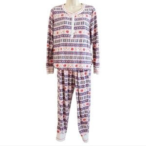 Cuddl Duds Womens 2 Piece Henley Sweater Knit Long Sleeve Pajama Top & Pants Set